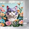Ванная комната с фиолетово-белым котом 3D занавеска для душа, Роскошная стандартная занавеска для душа для ванны, Водонепроницаемая и яркая тканевая занавеска для душа