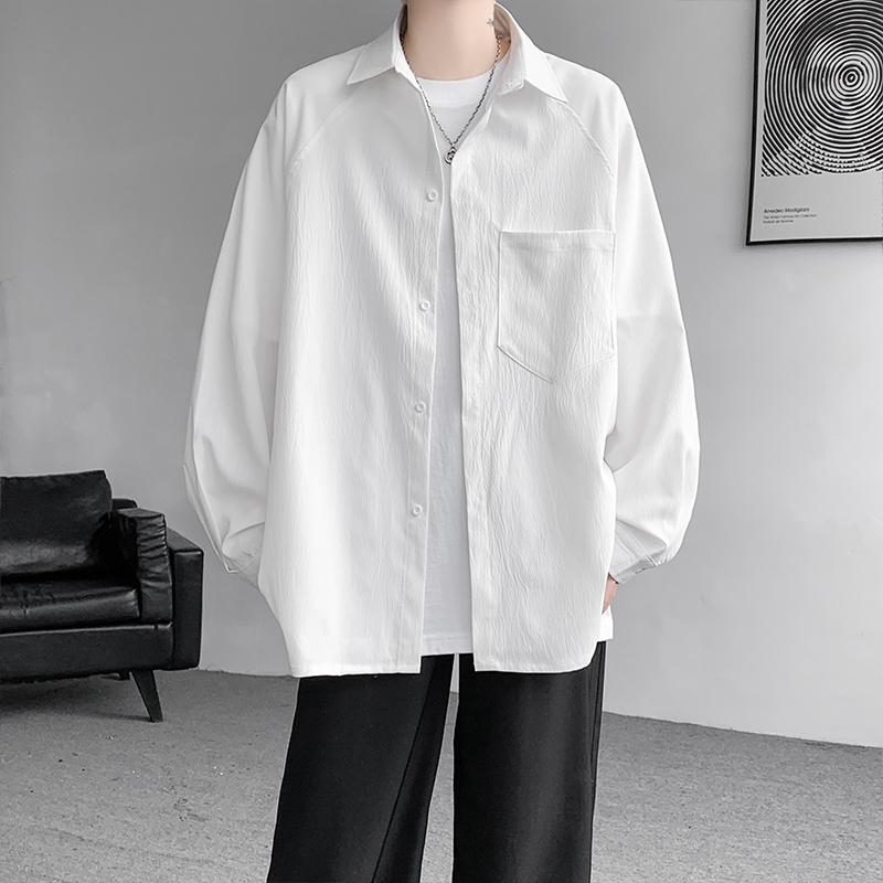 Мужская рубашка ретро однотонная на осень 2025 года, мужская повседневная рубашка в японском стиле харадзюку, мужская рубашка на пуговицах с отложным воротником, винтажные топы