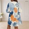 Women Plus Size V Neck Long Sleeve Abstract Smiley Printed Loose Curved Hem Dress
