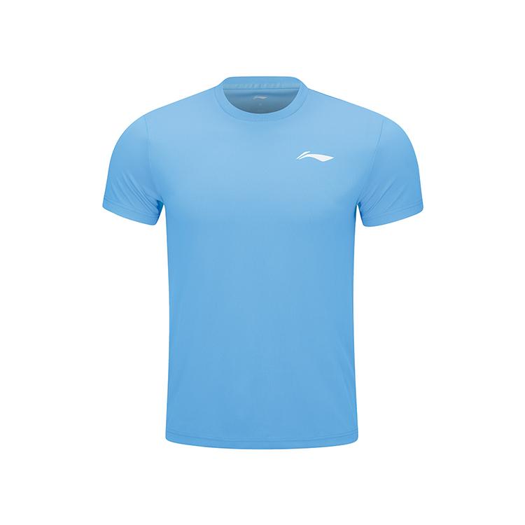 Li Ning Badminton Series Solid Color Round Neck Pullover Short Sleeve T-Shirt Unisex Tops Moon-White Blue AHST347-8