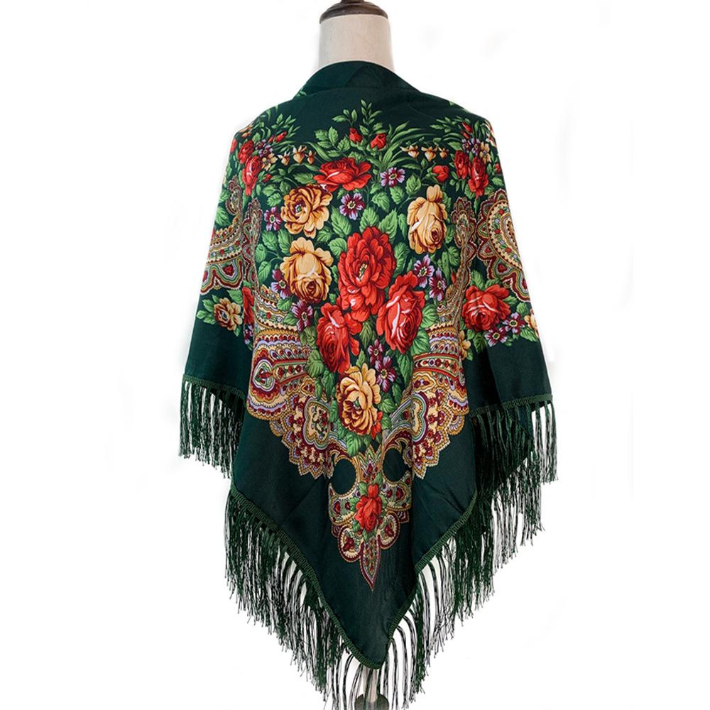 Ethnic Style Peony Tassel Shawl: Cotton Headscarf for Women - Warm Autumn/Winter Square Scarf & Sunscreen