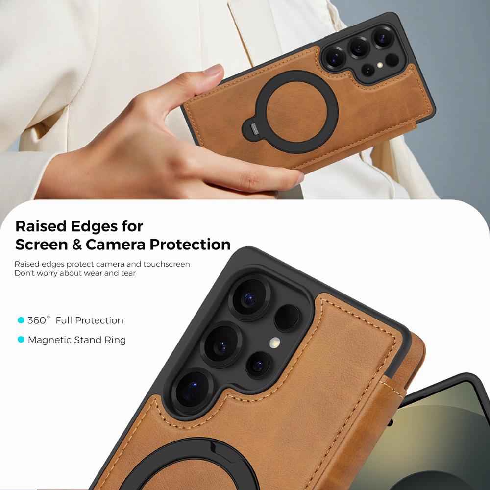 KEYSION Кожаный кошелек-книжка для Samsung Galaxy S25 S26 Ultra 5G S26+ S25 FE Слот для карт Магнитный 360-градусный держатель-кольцо Чехол для телефона