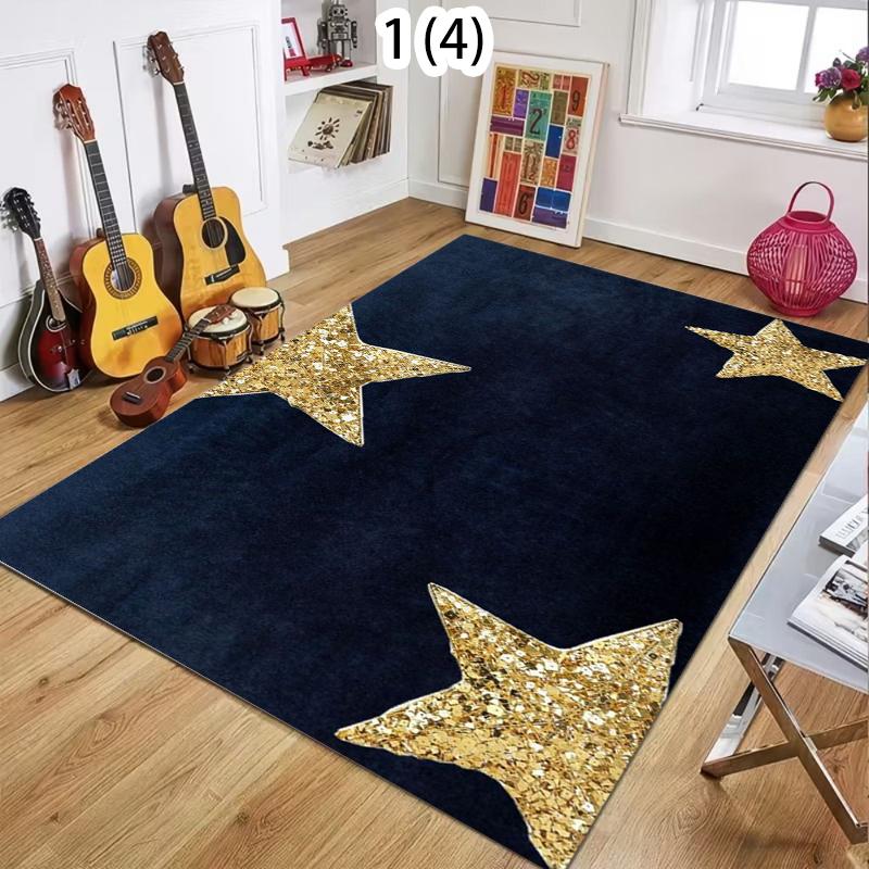Luxury Gold Star Area Rug Glitter Star Pattern Non Slip Washable Carpet Floorma for Living Room Bedroom Kids Room Elegant Decor