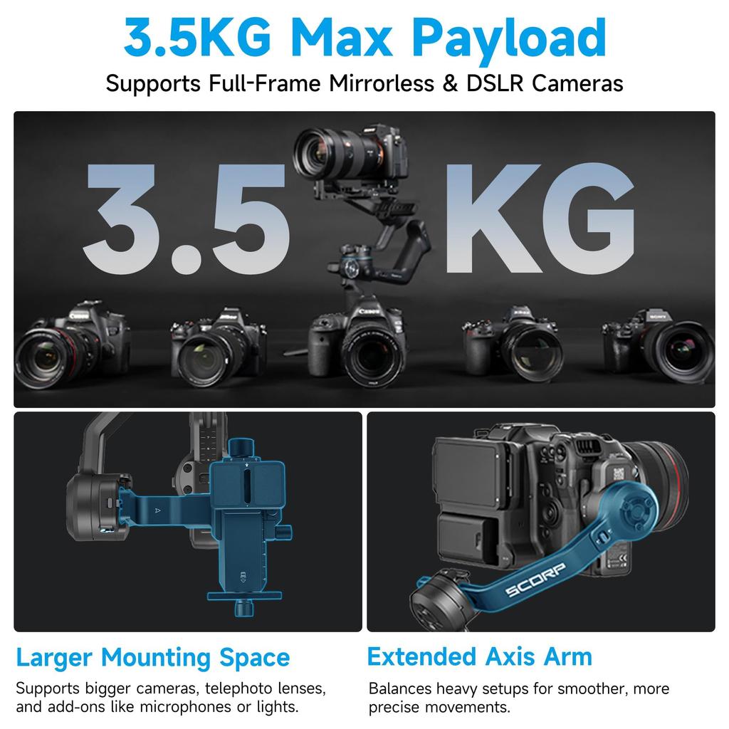 FeiyuTech SCORP-C2 Camera Gimbal Stabilizer with AI Tracking 4.0 Native Vertical Shooting 3.5kg Load OLED Display for Sony Canon Nikon Mirrorless
