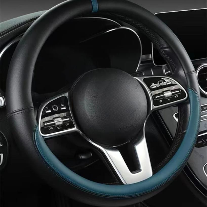 Full Leather Universal Car Steering Wheel Cover Breathable Anti Slip Car Decoration 37-38cm Steering Wheel Cover Accessories