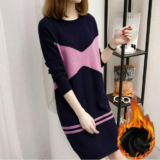 2025 New Korean Plus Velvet Sweater Dress: Slimming, Long Style, Long-Sleeved, Large Size Women's Fashion for Autumn/Winter.