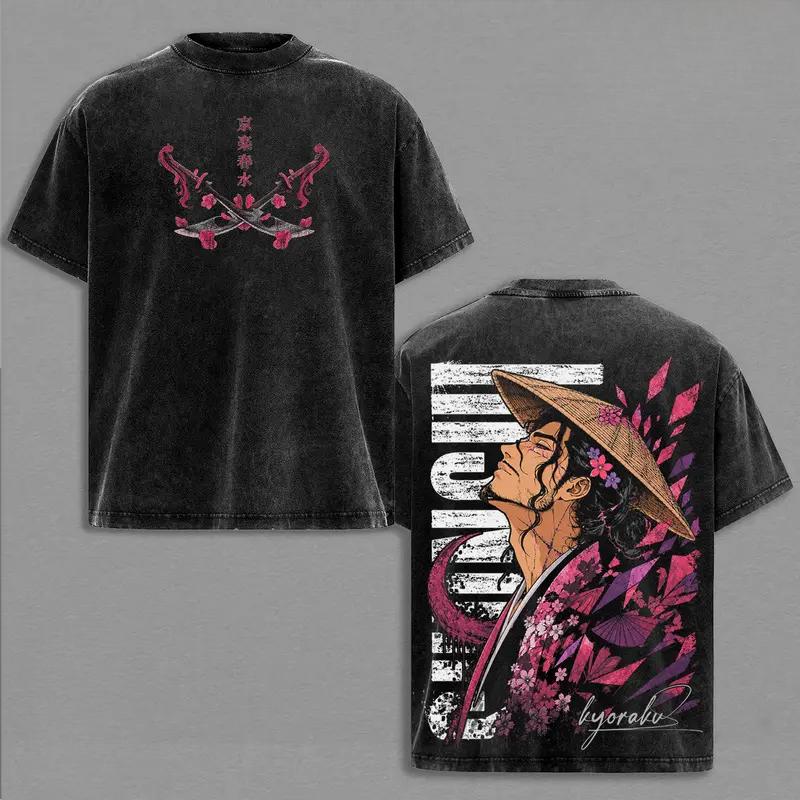 Kyoraku Shunsui Print T-shirt Anime BLEACH Clothing Men Women Cotton Tshirts Retro Washed T Shirt Harajuku Unisex Casual Tops