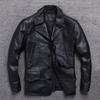 Long Jacket Men Genuine Leather Wind Coat Classic Black Plus Size Cowhide Jacket Casual Leather Cloth