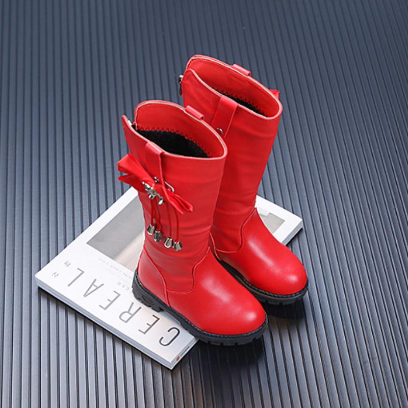 New Sweet Children's Winter Boots Chic Bear Bowknot Girls Fashion Boots Mid-calf Versatile Kids Princess Elegant Cotton Boots