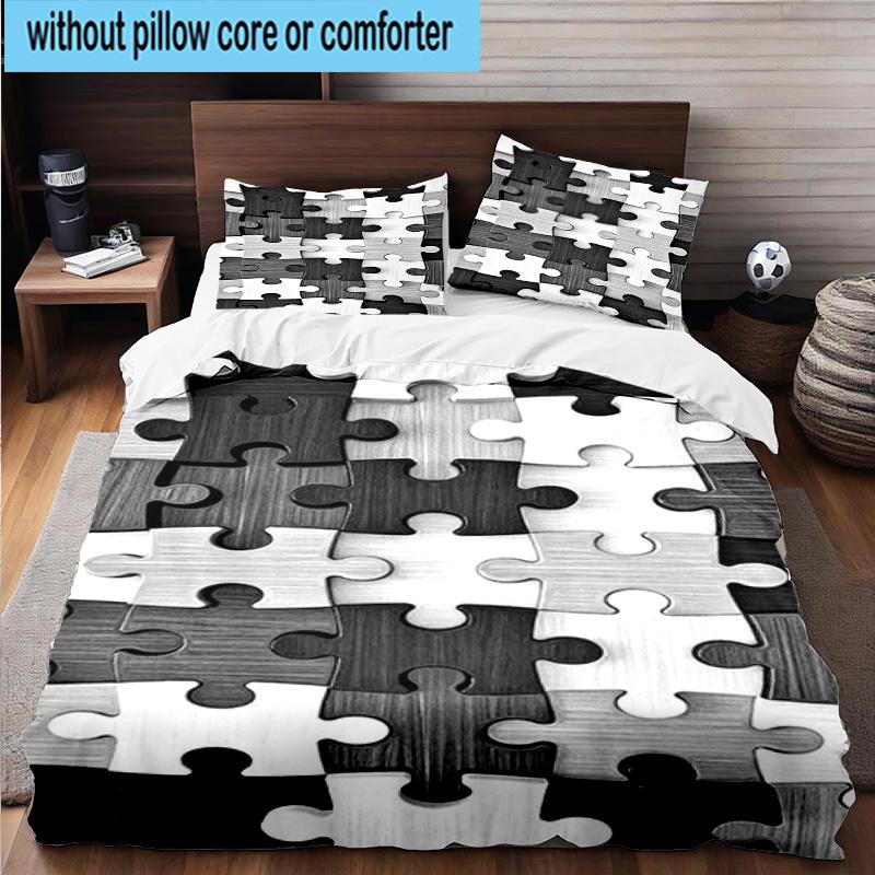 Abstract Puzzle Pattern 3pcs Bedding,Including 1pc Duvet Cover And 2pcs Pillowcases Perfect for Christmas,Ideal for Bedroom, Dormitory