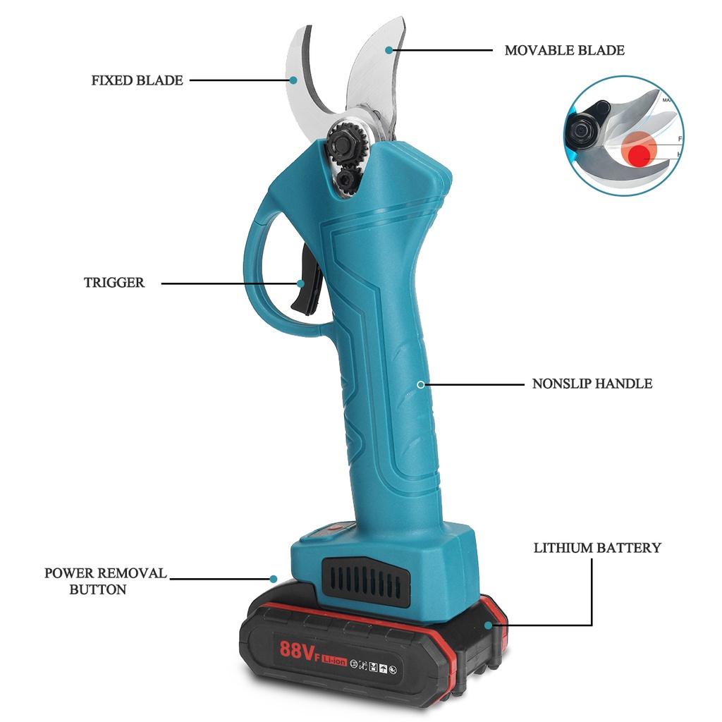 88VF Professional Cordless Electric Pruning Shear 2.0Ah Lithium Battery Garden Pruner Scissors Tree Branch Pruner Rechargeable Power Tool