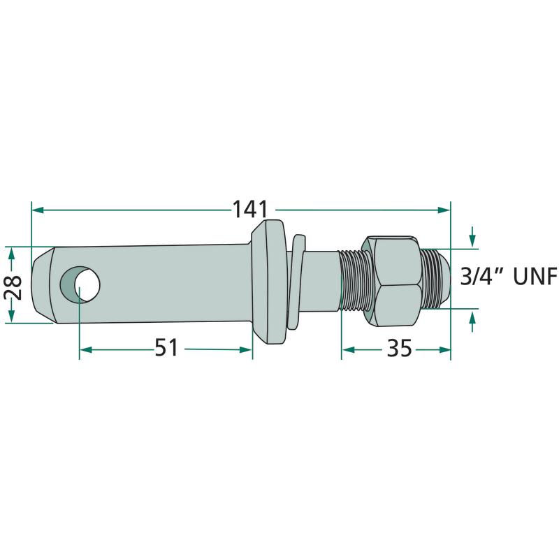 Trailer hitch pin cat. 2 diameter 28mm length 141 3/4" UNF 99028