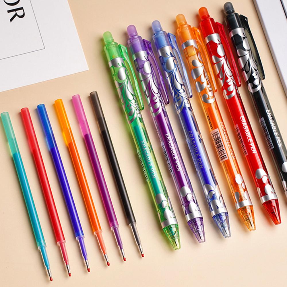 55pcs/set Gel Pen Press Type 0.5mm Erasable Gel Pen Set 6 Colors Washable Handle Magic Refills Rod Super Capacity Ink Writing Stationery