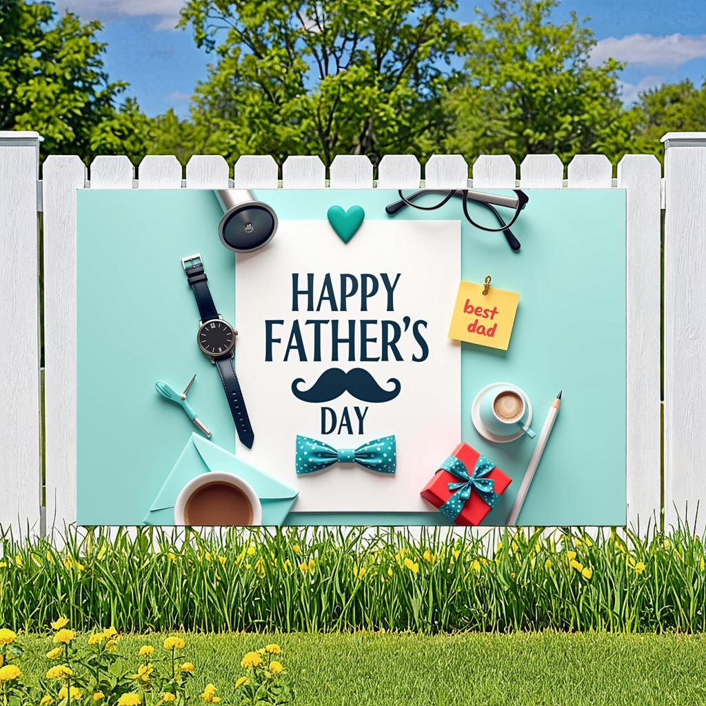 Heart Shape Father's Day Decor Coffee Cup Father's Day Backdrop Stylish Glasses Pencil Dad Celebration Banner for Holiday Decor