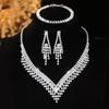 Модный свадебный подарок на помолвку Свадебный набор из четырех предметов: ожерелье, серьги, браслет, кольцо из сплава со стразами