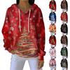 Women's Loose Comfortable Casual Fashion V-Neck Christmas Print Long Sleeve Hoodie