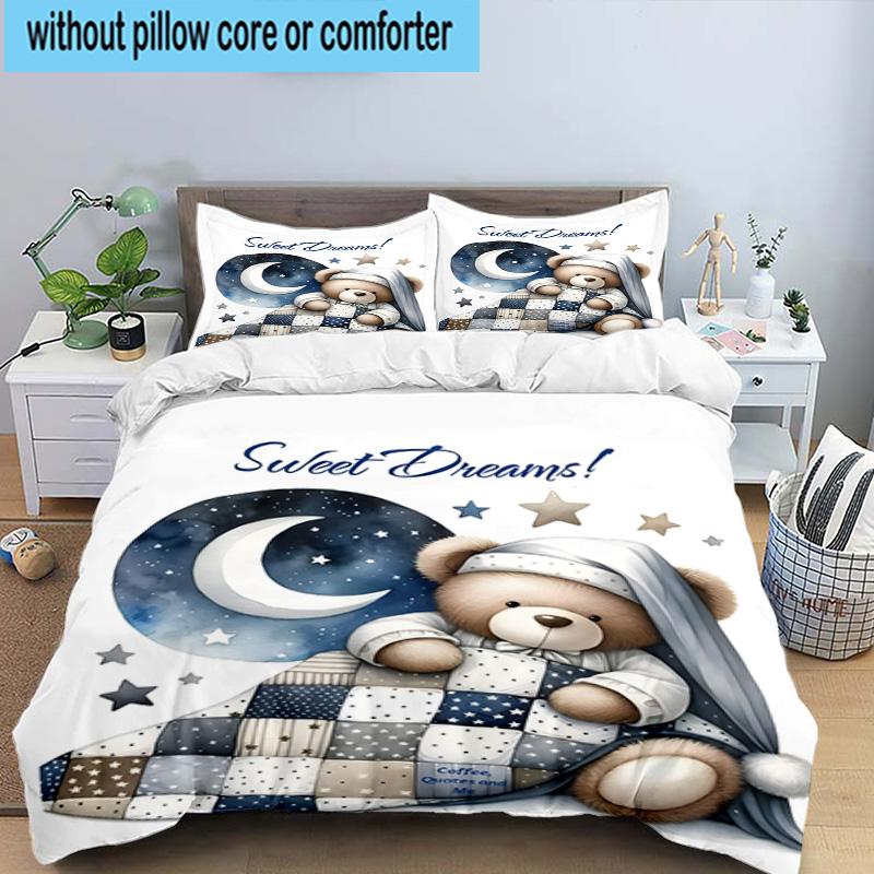 3PCS Teddy Bear Night Sky 3pcs Bedding,Including 3PCS Duvet Cover And 2pcs Pillowcases Perfect for Christmas,Ideal for Bedroom, Dormitory