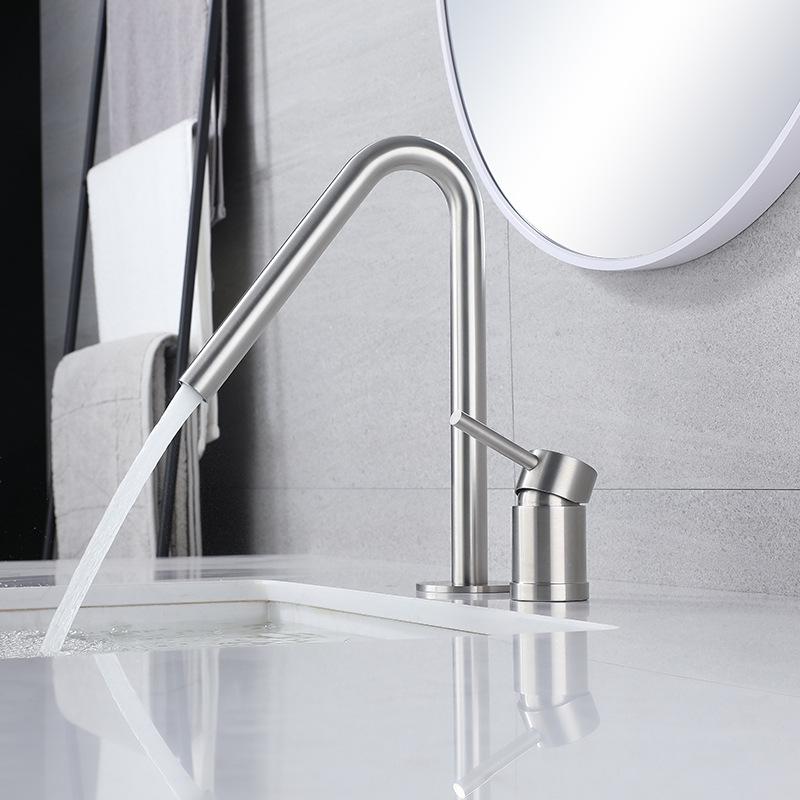 Nickel 304 Stainless Steel Bathroom Basin Faucet Deck Mounted Widespread Hot And Cold Mixed Water Basin Faucet Bathroom Tap