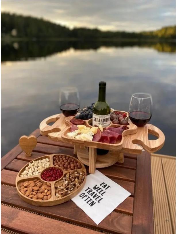 Bamboo rotating serving board for serving snacks, cheeses, cold cuts, rotating