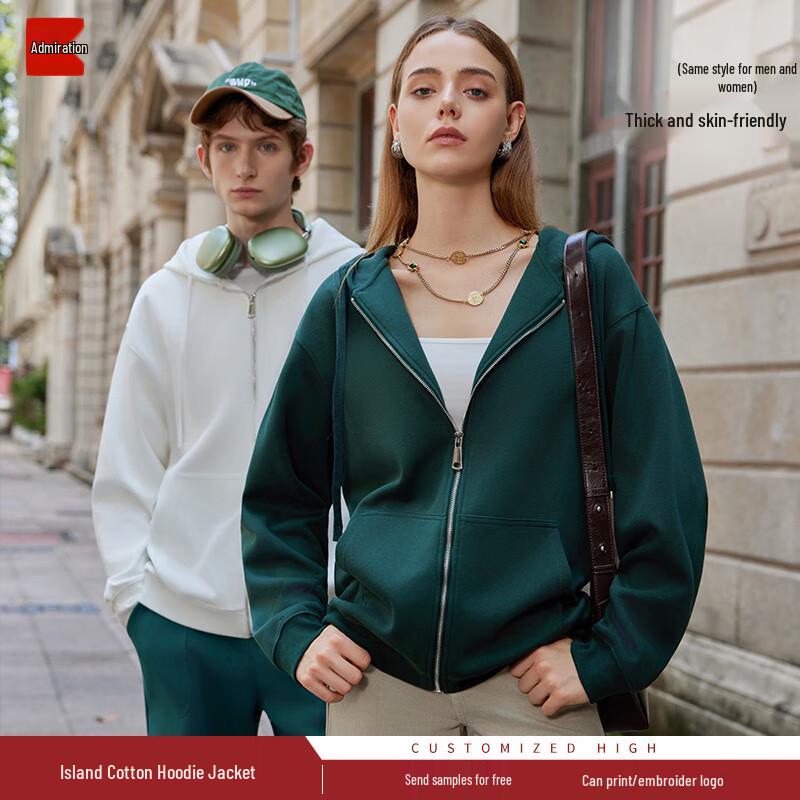 Толстовка с капюшоном и молнией Tongye 330 г, из тяжелого хлопка Sea Island