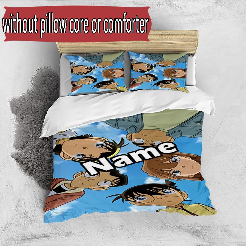 3pcs Duvet Cover Set (1*Duvet Cover + 2*Pillowcase, Without Core), Custom Name Detective Conan Pattern Bedding Set, Home Bedroom Decor Gift