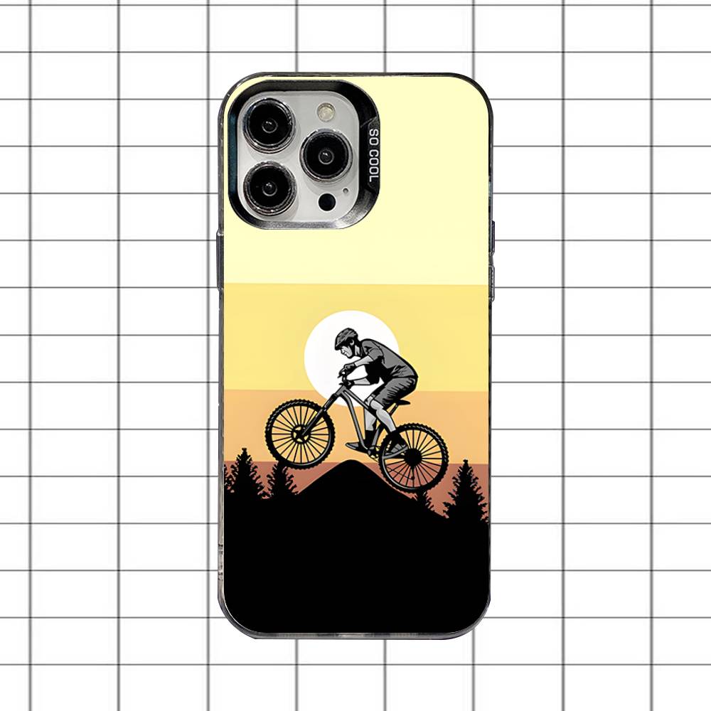 Mountain Bike Bicycle MTB Phone Case For iPhone 16,15,14,13,12,11,8,7,Pro,Max,Plus,Mini,XS,SE Anti Fall Black Matte Hard