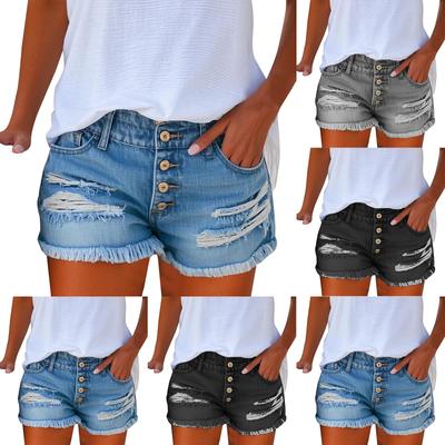 Однотонные шорты с перфорированными карманами, джинсы для женщин