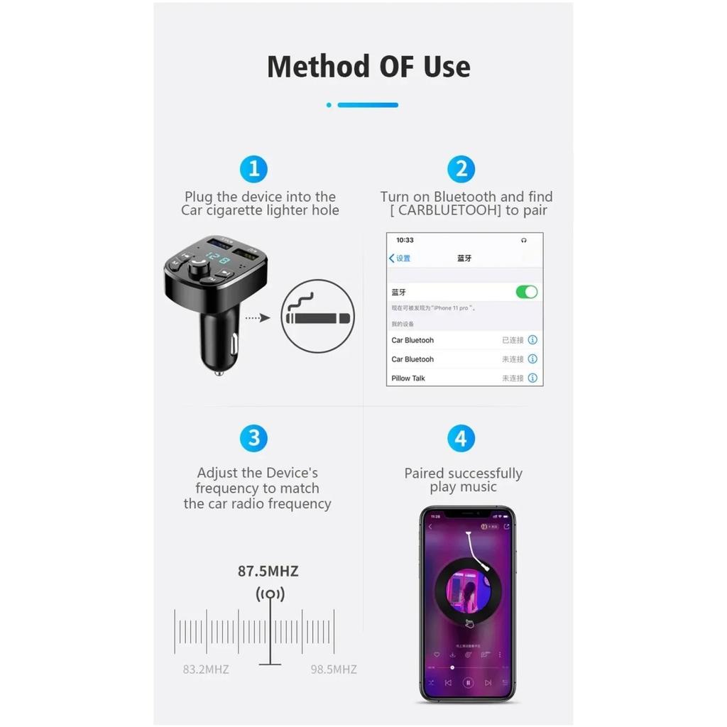 Двойное USB быстрое зарядное устройство Автомобильный MP3-плеер FM Bluetooth приемник Bluetooth совместимый 5.0 FM передатчик USB флэш-накопитель разъем автомобильный комплект