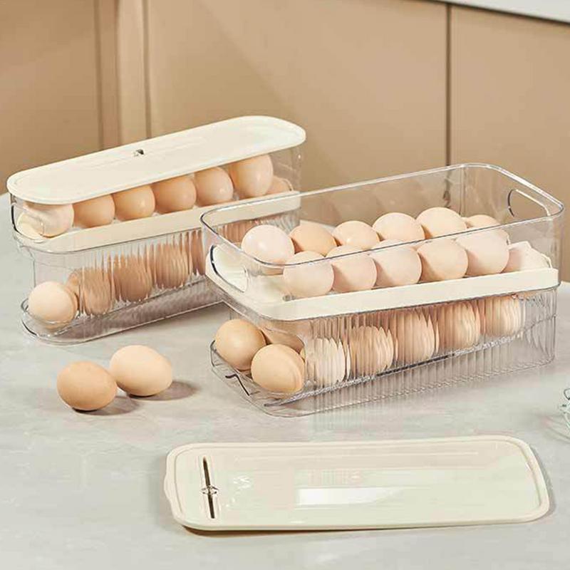 Auto Rolling Egg Organizer For Refrigerator Slide Egg Dispenser Safe Space-Saving Egg Storage Box Egg Organizer Refrigerator Egg