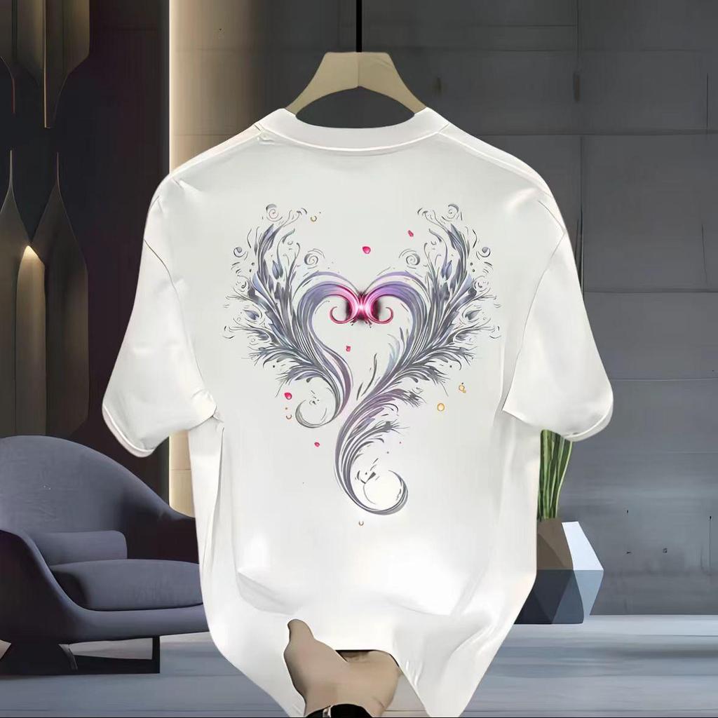 2025 Latest Summer Hong Kong Style Adult Pure Cotton Printed Round Neck Short Sleeved T-shirt Men's and Women's Versatile Top