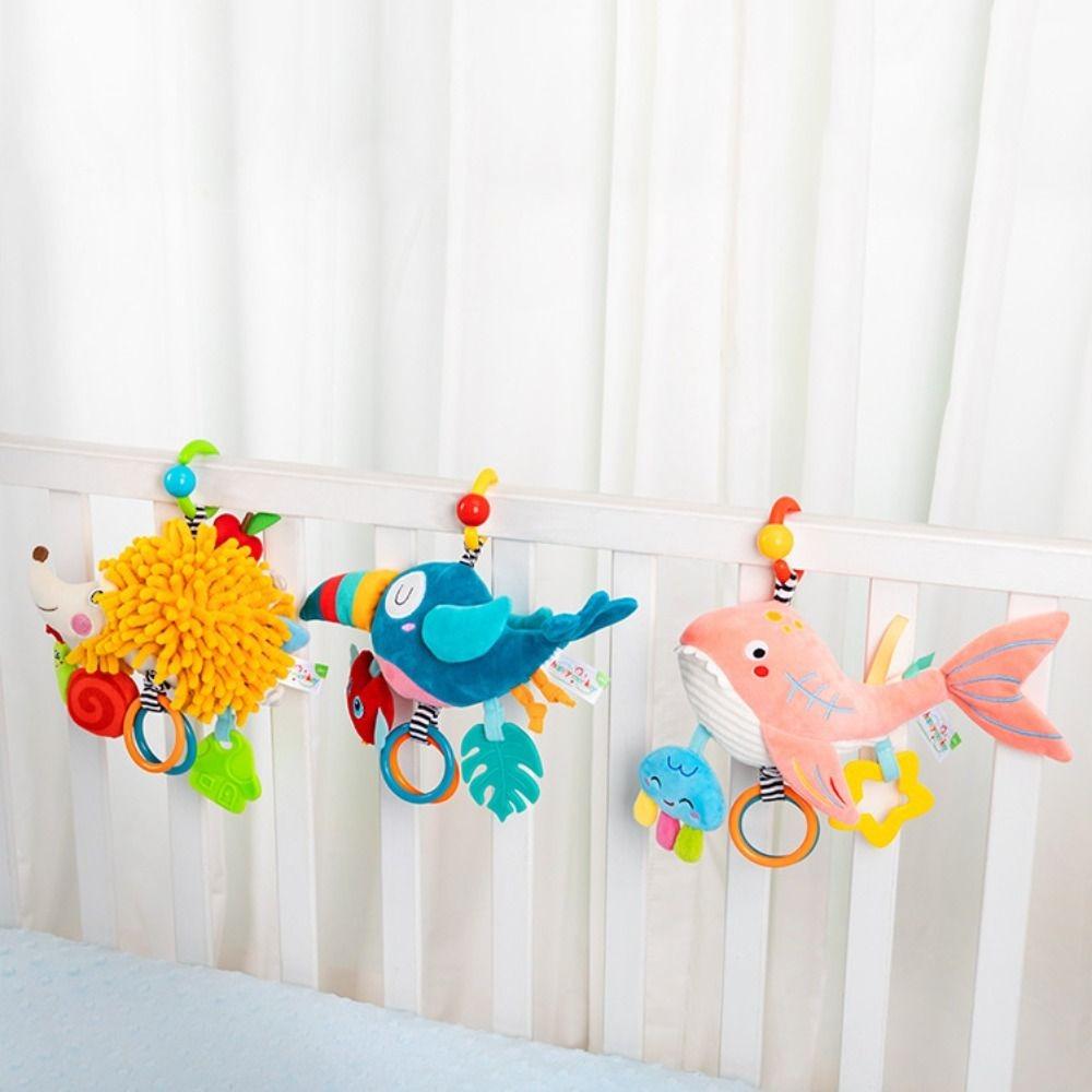 Plush Infant Soft Plush Toy Removable Kids Stuffed Animal Toys Baby Crib Bell Toys for 0-12 Months