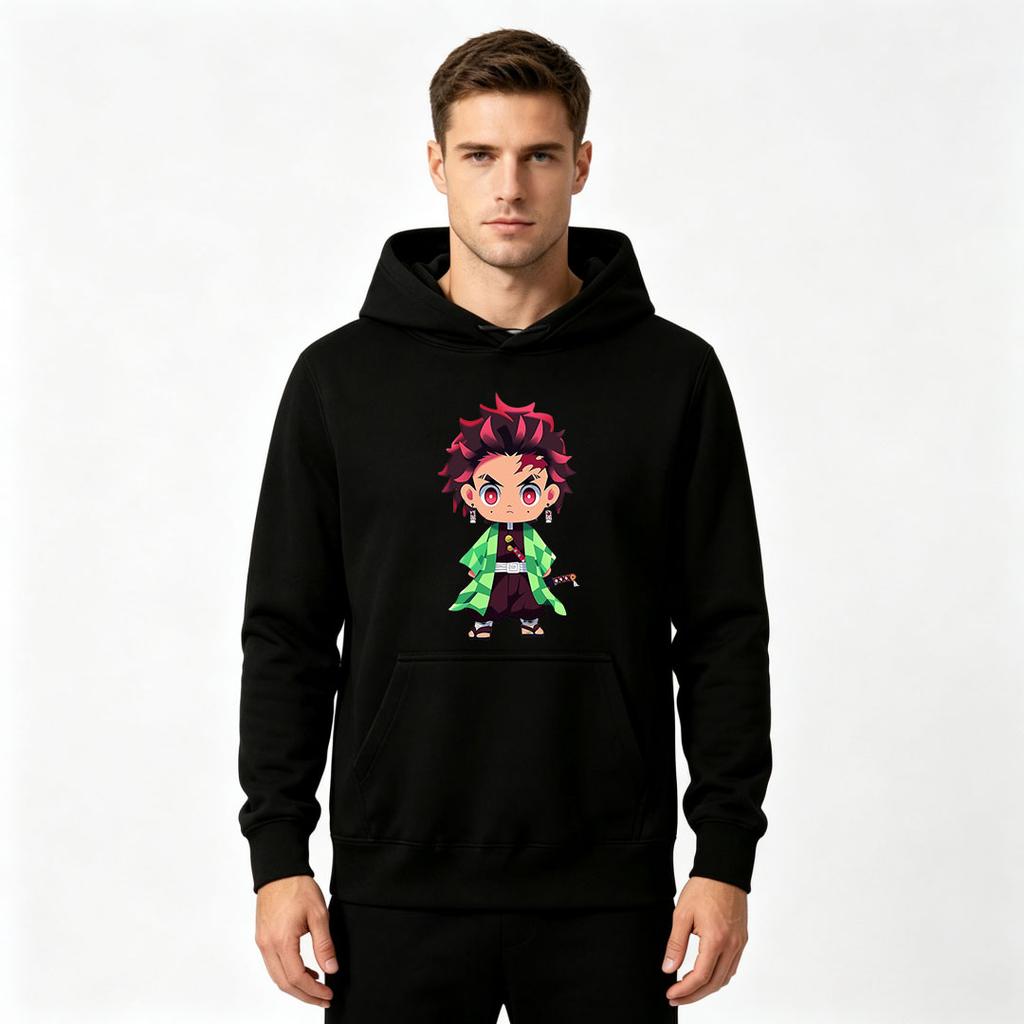 Anime Chibi Character Print Men Pullover Hoodie Casual Long Sleeve Streetwear Sweatshirt