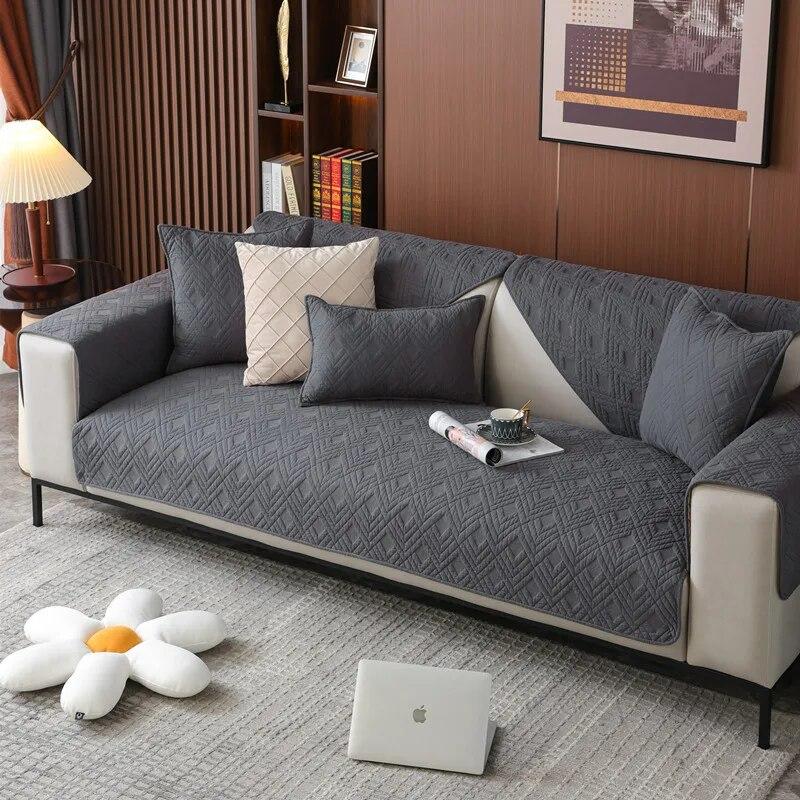 New Pure Cotton Sofa Cover Sofa Cushion Solid Color Couch Cover Non-slip Armrest Towel Pillowcase Four Seasons Universal Cushion