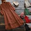 2021 Fall Cotton Linen Women's Long-Sleeve Solid Color Button-Down Shirt