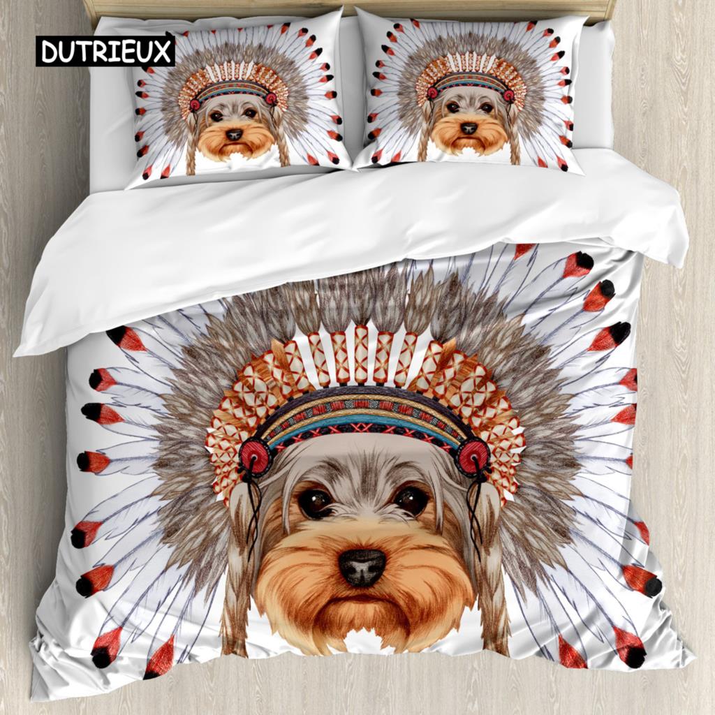 Комплект постельного белья Yorkie с изображением собаки и наушников, музыка, комплект постельного белья из 3 предметов для детей, девочек и мальчиков, мягкий чехол с изображением щенка размера King Size