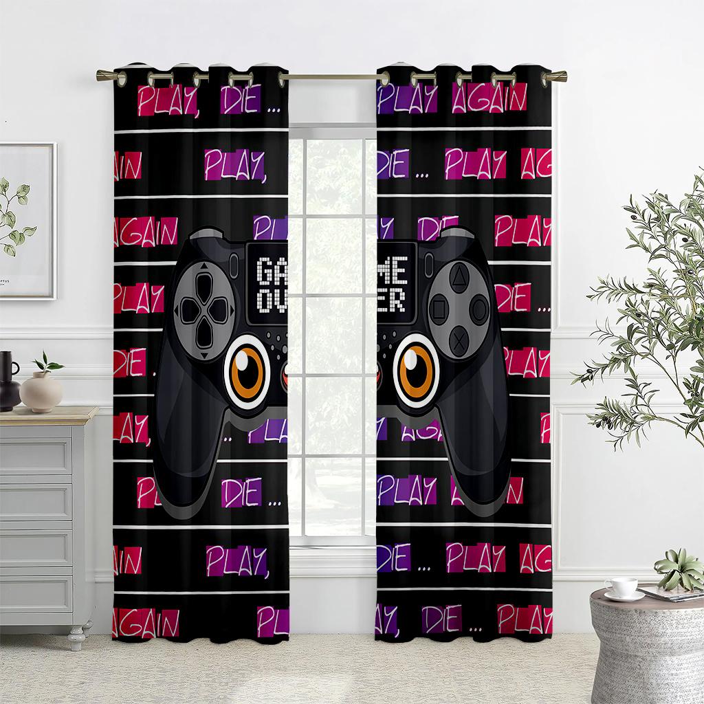 Children's Favorite Games Electronic Controller Curtains, 2 Panel Game Handle Curtains, Bedroom Decor, Boys and Girls Room