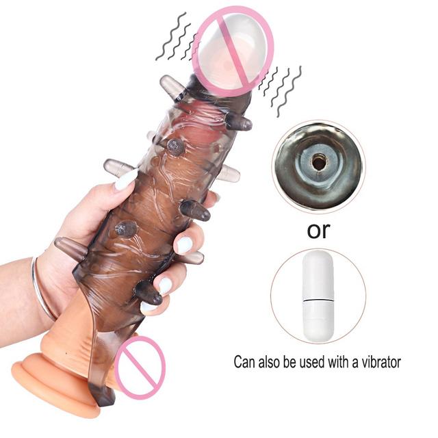 10Inch Large Penis Thickened Enlargers Barbed Sleeve Men's Thick Condom Lengthen Delay Ejaculation Lock Sperm for Male Sex Toys