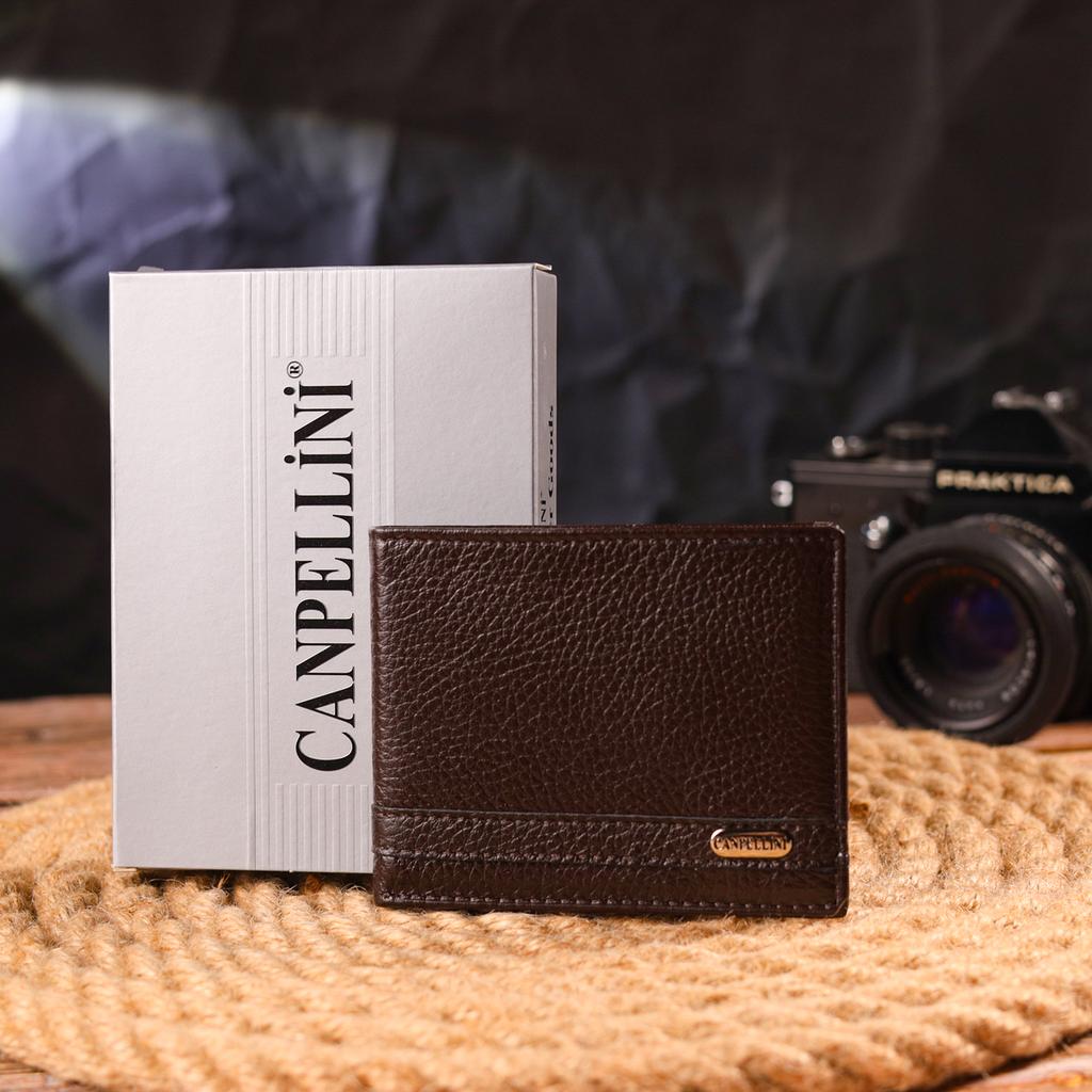 Надежный мужской зажим из натуральной зернистой кожи CANPELLINI Money Clip 21517 Коричневый