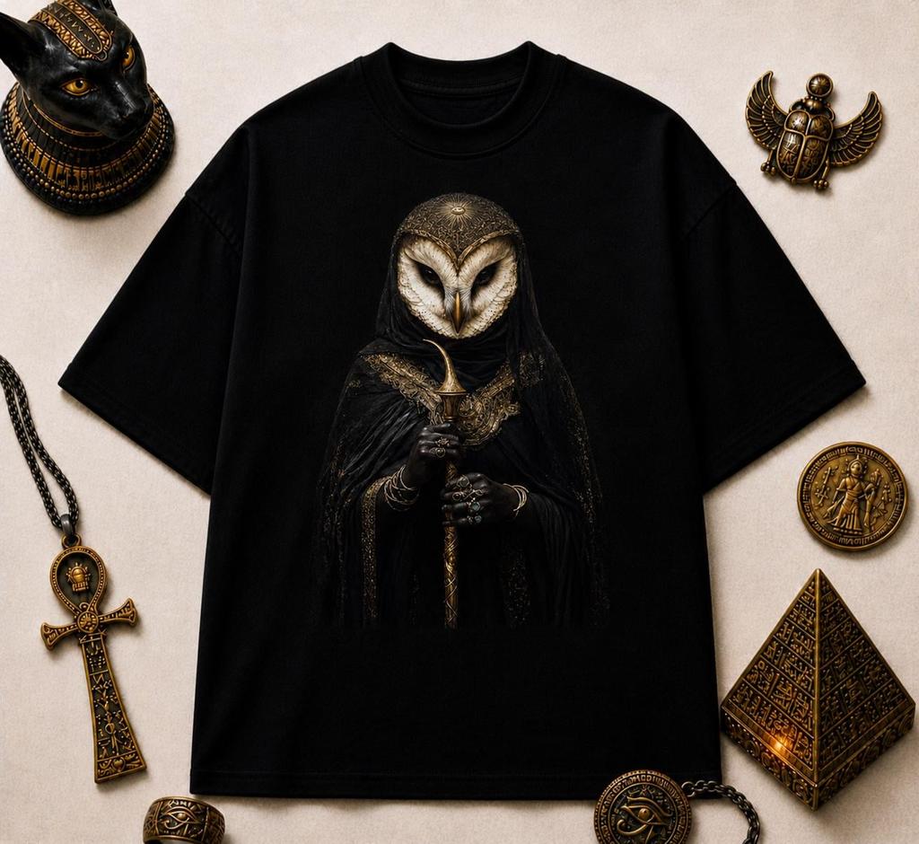Mystic Owl T-Shirt, Dark Fantasy Ancient Priest Graphic Tee