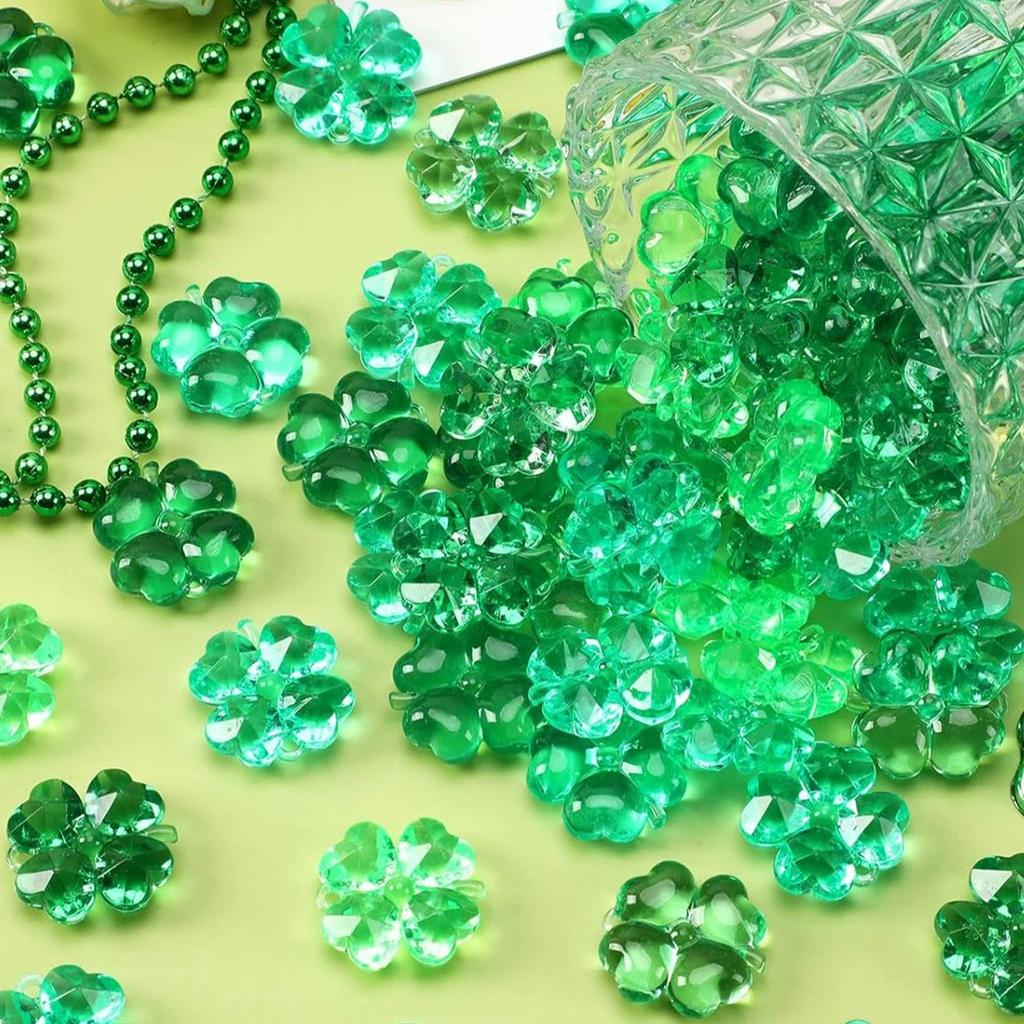 Non-Toxic 30/50Pcs Green Acrylic Lucky Leaf Ornaments St Patricks Day Shamrock Decor Vase Filler Table Scatter