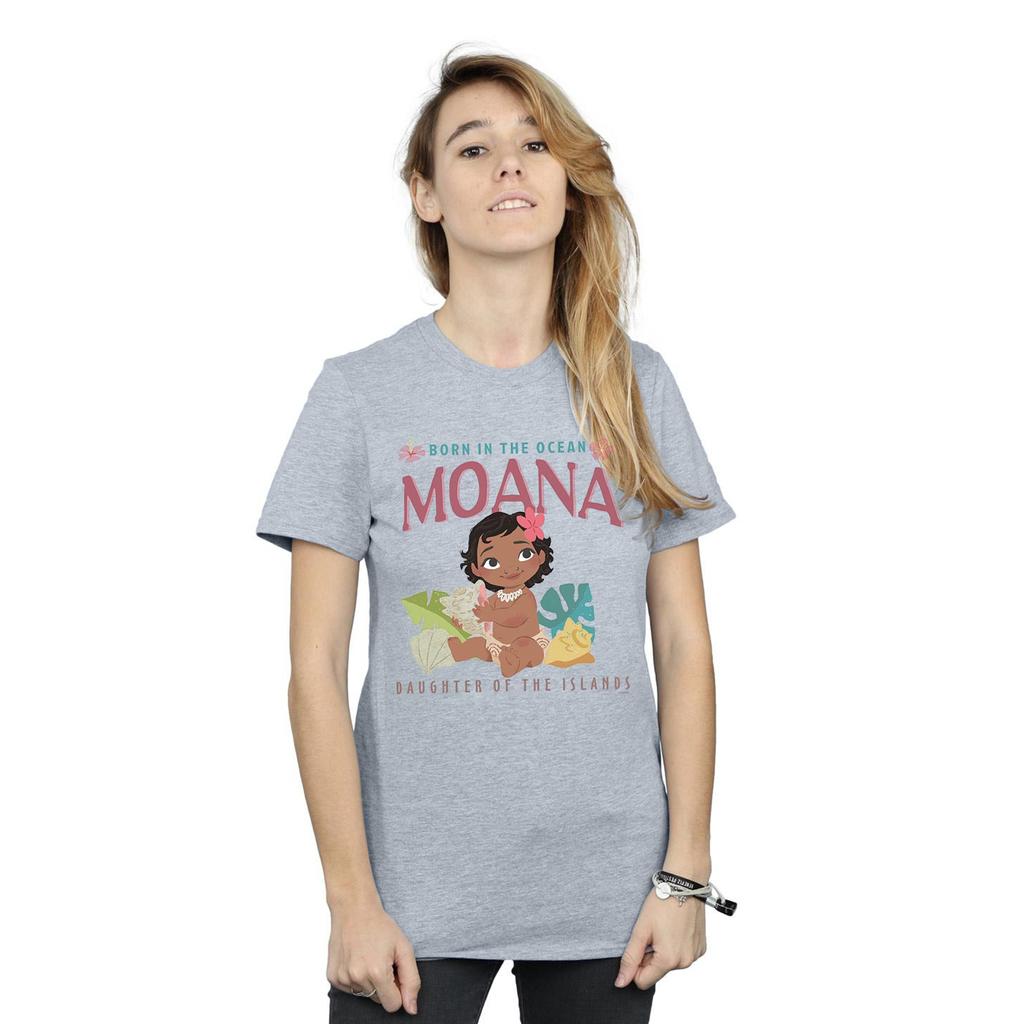 Disney Womens/Ladies Moana Born In The Ocean Cotton Boyfriend T-Shirt