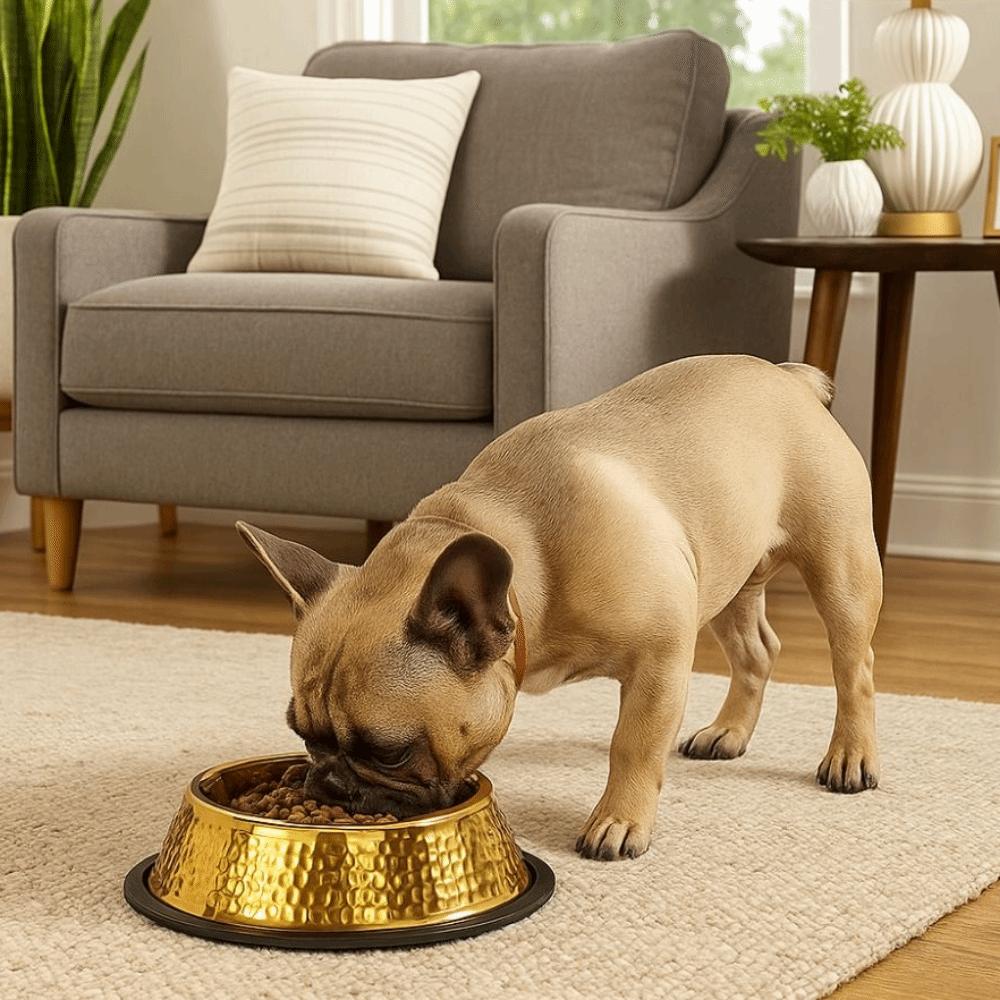 Stainless Steel Pet Feeding Bowl Gold Plated Cat Food Dish Anti-fall Dog Food Basin for Feeding