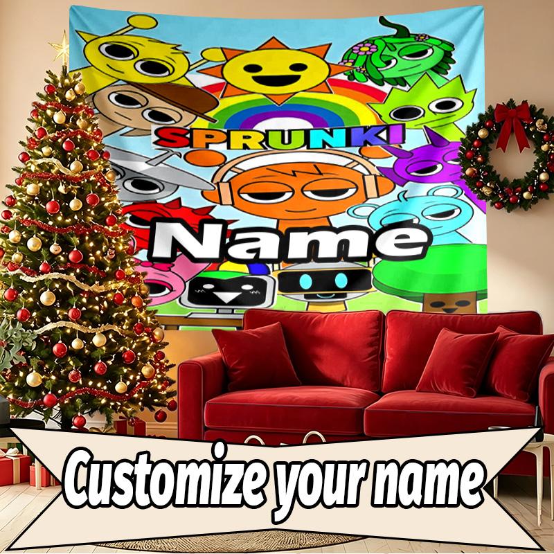 Custom Name Personalized Sprunki Game Print Tapestry, Wall Art Decor, Bedroom, Dorm, Apartment, LivingRoom, Party Backdrop, Gift for Birthday