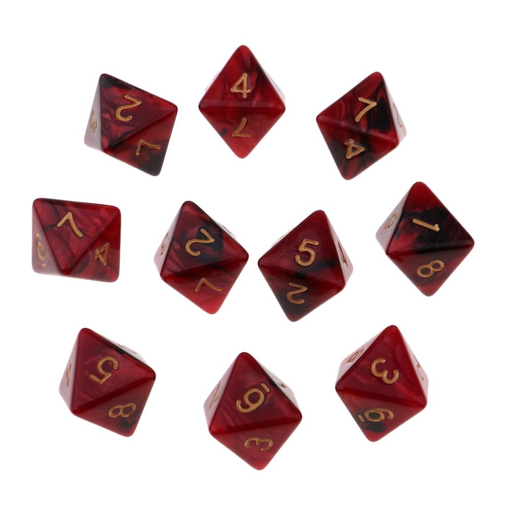 10 Штук Многогранных Кубиков Коллекция Многогранные Кубики D8 для TRPG Игры D Dragons Коллекция 8-гранных Кубиков