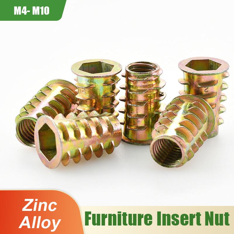 M4 M5 M6 M8 M10 Zinc Alloy Furniture Insert Nut Woodworking Threaded Hex Drive Flange Embedded Nuts For Bed Chair Cabinet Table