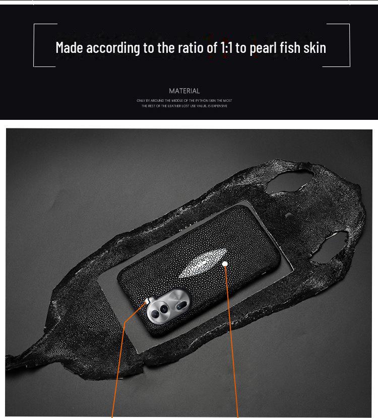 Чехол-накладка из кожи коровьей шкуры с жемчужным узором рыбьей кожи для OPPO Reno4/Reno4Pro