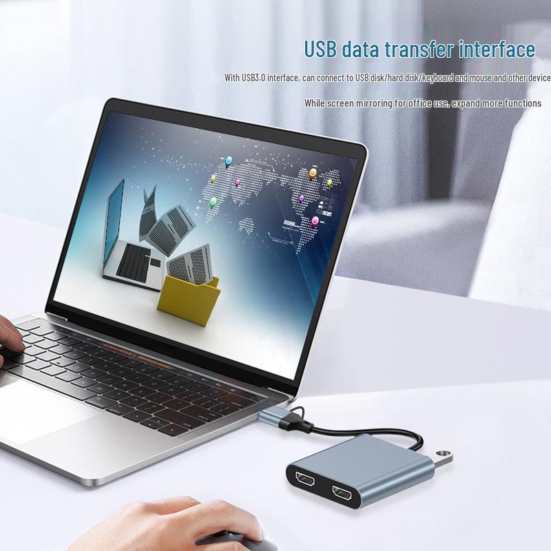 Адаптер USB-C на двойной HDMI с концентратором USB 3.0, поддерживает независимое отображение на трех экранах для графических карт M1/M2