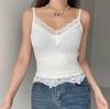 Lace Stitching Deep V Sling Sexy Slim Navel-Baring Tank for Women - Summer 2021 European & American Style