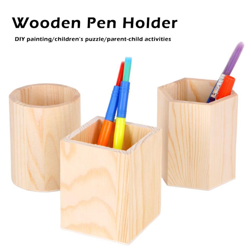 Wooden Pen Holder DIY Painting Makeup Brush Holder Portable Pen Container  Students