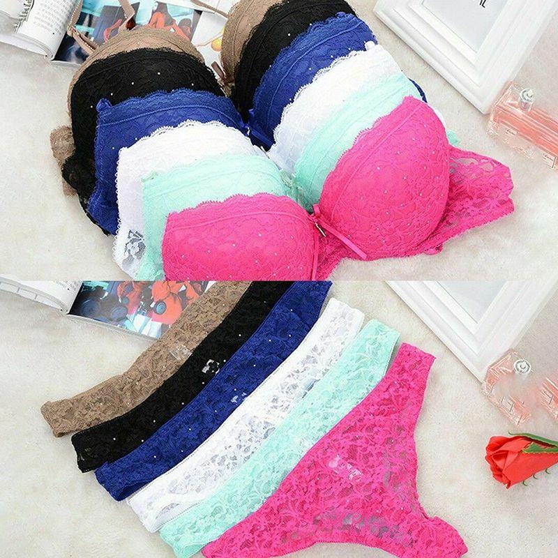 Women Lace Floral Bralette Balcony Padded Push Up Bra Sets Underwear Panties